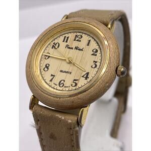 Pierre Nicol Vintage Womens Leather Wood Watch New Battery